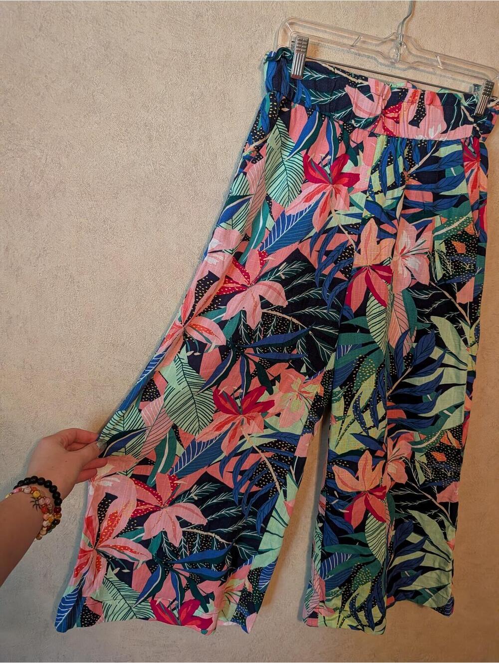 LOFT blue pink floral wide leg pants sz 4 - Picture 4 of 7